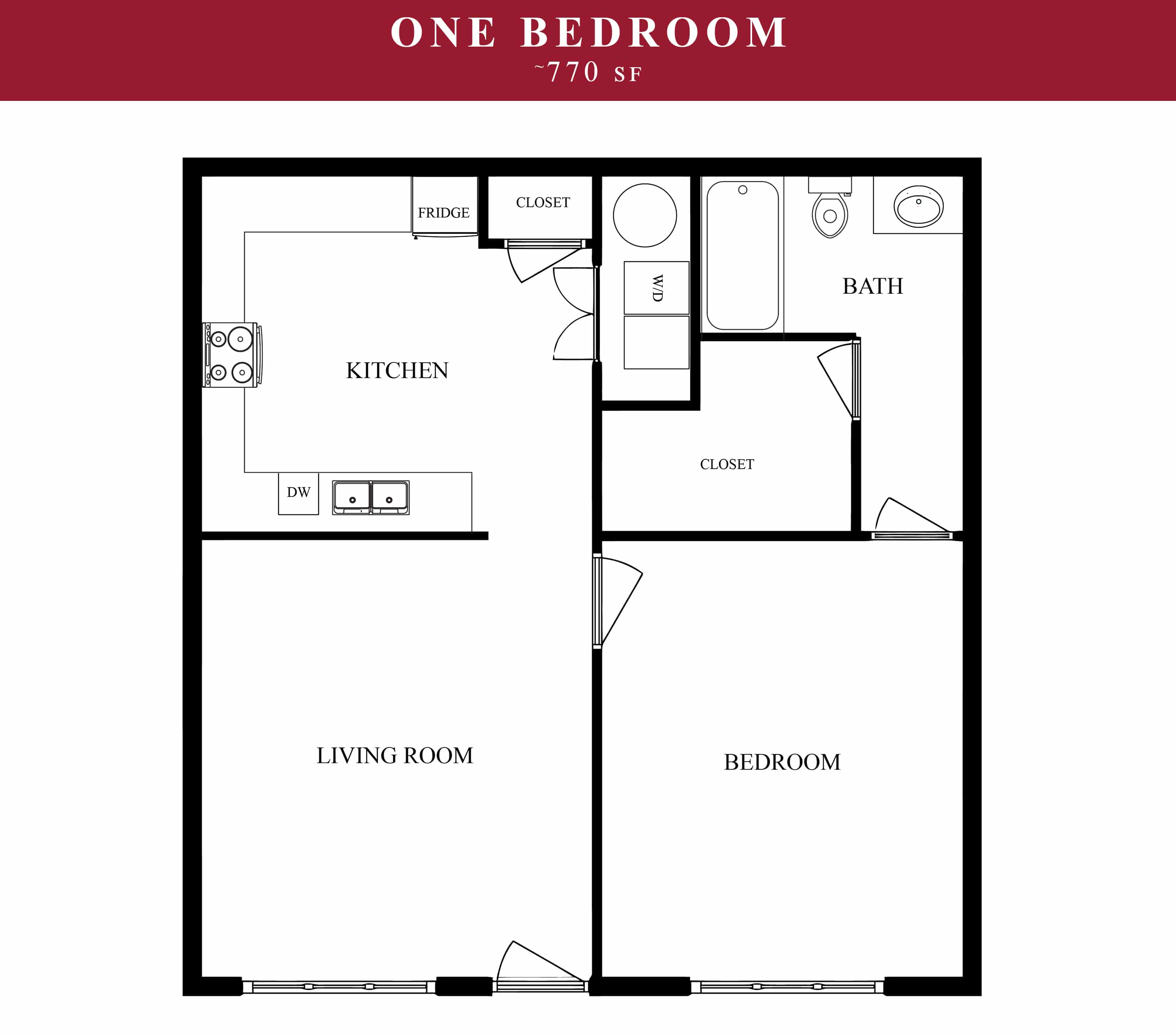 1 bedroom floor plan at Pines at Southridge in Tahlequah
