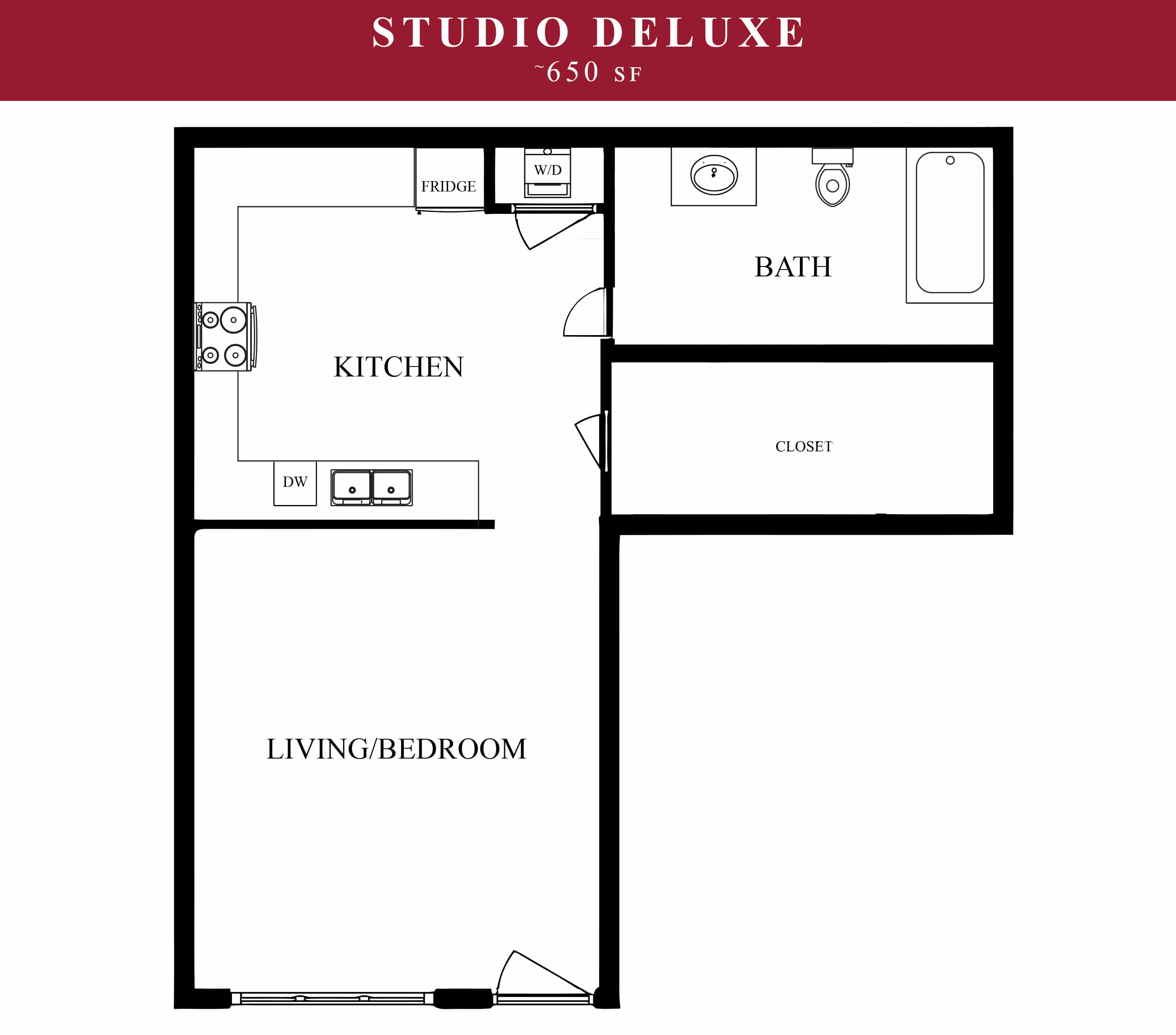 Studio Deluxe floor plan at Pines at Southridge Tahlequah apartments 